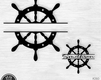 Skeppshjulsmonogram SVG, skeppshjulsdelad namnram SVG, skeppshjulsklipptektorfiler, skeppsratt PNG, skeppshjulsklippfiler
