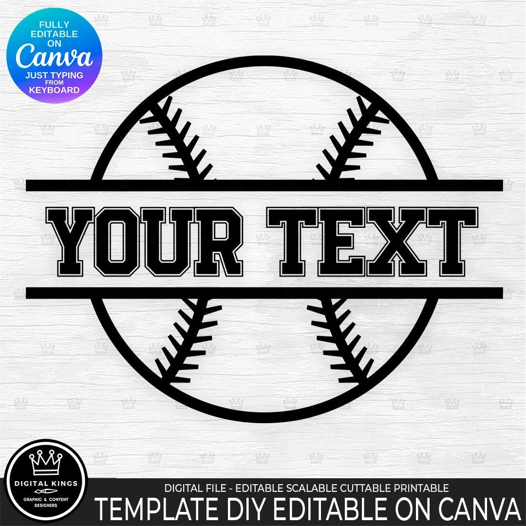 Baseball Style Ribbon To Put Writing In DIY BASEBALL BALL Monogram Easy Editable Text Template for Canva Free ...