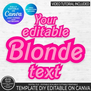 DIY Customize Blonde text Template for Canva free version Princess Alphabet Baby Doll font Girl Letters Unlimited designs using the keyboard
