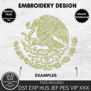 Diseño de archivo digital de Águila Mexicana para Máquina de Bordar Dst Exp Hus Jef Pes Vip Xxx Águila Mexicana Dorada probada 4 tamaños incluidos Bandera de México