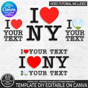 Ich liebe NY Logo Canva Vorlage kostenlose Version freundliche New York Schriftart Buchstaben DIY Anpassen Personalisieren über die Tastatur Keine Designkenntnisse erforderlich
