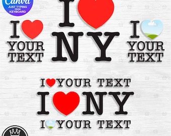 Skapa din egen personliga "I love NY"-logotyp med den här mallen för Canvas gratisversion av New York-teckensnittet, bara med tangentbordet. Inga designkunskaper krävs.