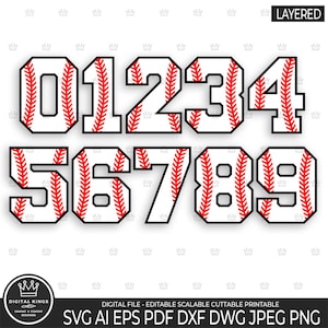 Números de BÉISBOL en capas SVG, Imágenes Prediseñadas de Números de Béisbol, Números de Béisbol Png, Números de Béisbol Cortar Archivos Números de Béisbol dxf svg png Cricut