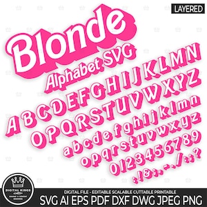 Alfabeto biondo stratificato SVG Alfabeto principessa PNG Font bambola file vettoriale stratificato Font bambino Tshirt Font biondo DXF Font ragazza SVG Lettere per bambini