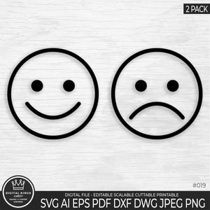 Cara feliz Cara triste Svg, Cara de sonrisa Clip Art, Cara sonriente Archivos cortados, Cara triste Png Sublimación Cara de sonrisa dxf Cara feliz Imprimible Cara triste