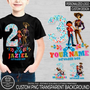 AANGEPASTE verjaardag T-shirt ontwerp Coco thema naam en nummer Coco digitaal png-bestand sublimatie ontwerp gepersonaliseerde Coco verjaardag tshirt DIY POD