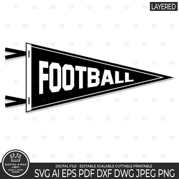 FUßBALL Wimpel SVG Digitale Datei Fußballfahne Clipart Fußballbanner Schnittdatei Fußballfan Sport Vintage Dreieck High School College