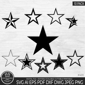 Sterne SVG Bundle, Sterne Cut-Datei, Solide Sterne SVG, Stern Clipart, helle Sterne, Stern Umriss, Cricut Silhouette Sofort-Download, Canva bearbeiten