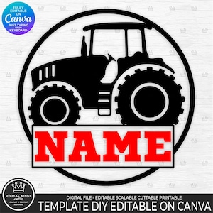DIY Tractor Split Monogram Template for Canva free version friendly Customize UNLIMITED designs using keyboard change Name Color Pattern