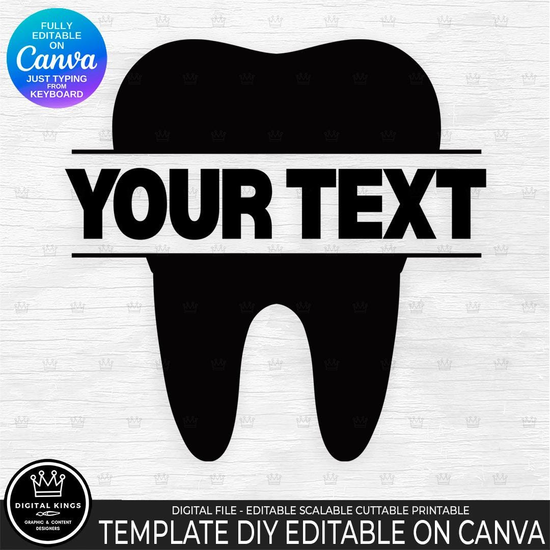 Tooth Letters Design DIY TOOTH Monogram Easy Editable Text Template for Canva Free Version ...