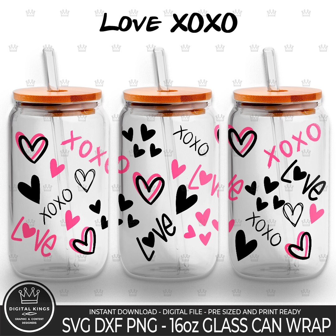 Love Xoxo Wrap Svg Love Hearts Libbey 16oz Glass Valentines Pattern Png ...