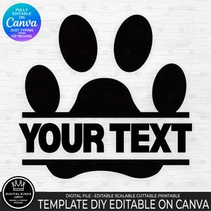 DIY DOG Paw Monogram Eenvoudig bewerkbare tekstsjabloon voor Canva Gratis versievriendelijk Personaliseer met het toetsenbord Puppy Kitty ID Memorial