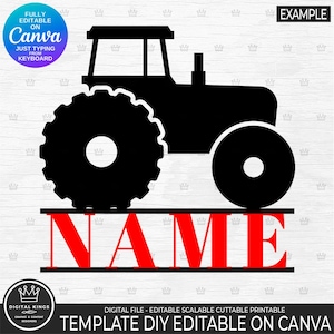 Mall för DIY-traktor med splitmonogram för Canva, gratisversion, anpassa OBEGRÄNSAD design med tangentbordsändring, namnfärgsmönster