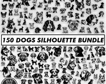 150 Dogs Bundle svg file, Dog Lovers SVG, Dog Silhouette Png, Dog Clipart, Dog Mom gift, Dog Dad GIft, Dog face digital vector file Cricut