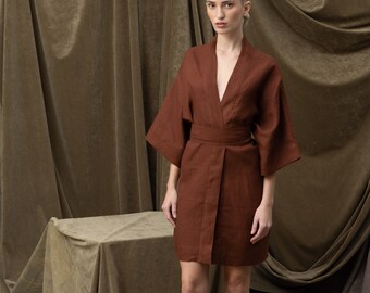 009 - Hand-Made Organic Rust Red Kimono Robe