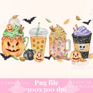 Coffee Latte Png, Halloween Png, Trendy Halloween Design, Skeleton Coffee, Fall Png, Digital Download,Pumpkin Png,Sublimation Design,Bat PNG