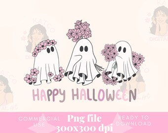 Fantasma sosteniendo flores Png, Halloween Png, Diseño de Halloween de moda, Otoño Png, Descarga digital, Diseño de sublimación, Feliz Halloween Png, Fantasma png