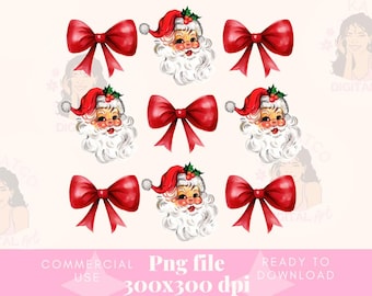 Coquette Christmas Png,Girly Christmas png, Christmas Design,Winter Png,Digital Download,Sublimation Design, Bow Png, Santa Clipart, Bow Png