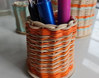 Small round basket made of wicker (natural/orange) 10 cm high, e.g. for cosmetics