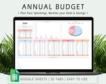 Annual Budget Spreadsheet, Template For Google Sheets, Finance Dashboard, Bill Tracker, Annual Planner, Yearly Budget, Debt tracker