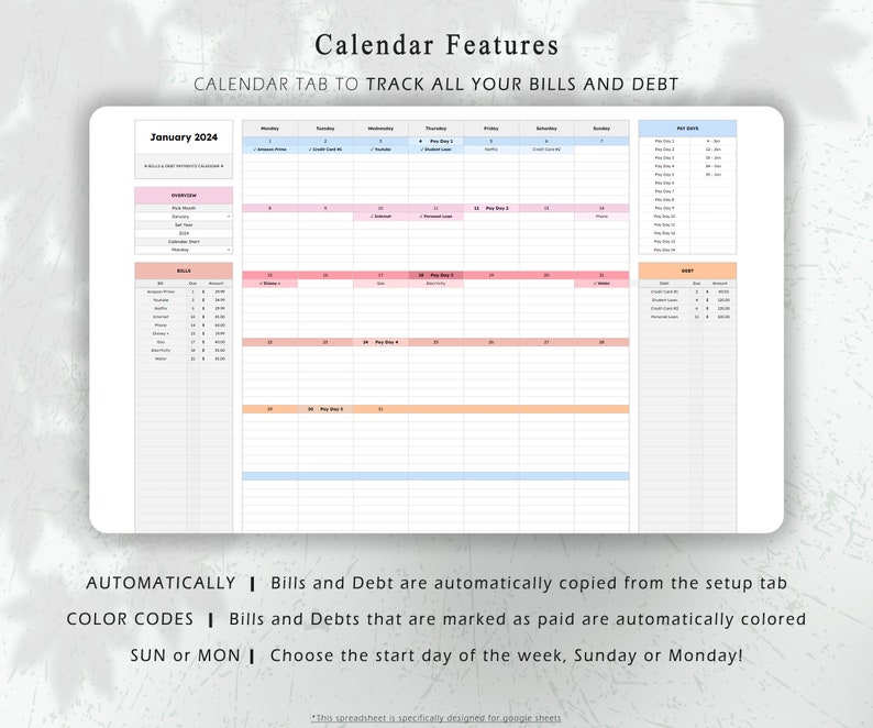 Bill Tracker Spreadsheet, Google Sheets Bill Calendar, Monthly Bill Planner, Bill Payment Dashboard, Personal Finance, Financial Planner image 3