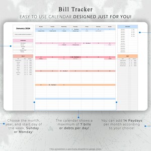 Bill Tracker Spreadsheet, Google Sheets Bill Calendar, Monthly Bill Planner, Bill Payment Dashboard, Personal Finance, Financial Planner image 4