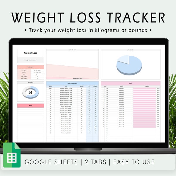 Weight Loss Tracker Spreadsheet, Template Google Sheets, Weight Loss Planner, Daily Weekly Weigh-in Chart, Measurement Log, Weight Journal