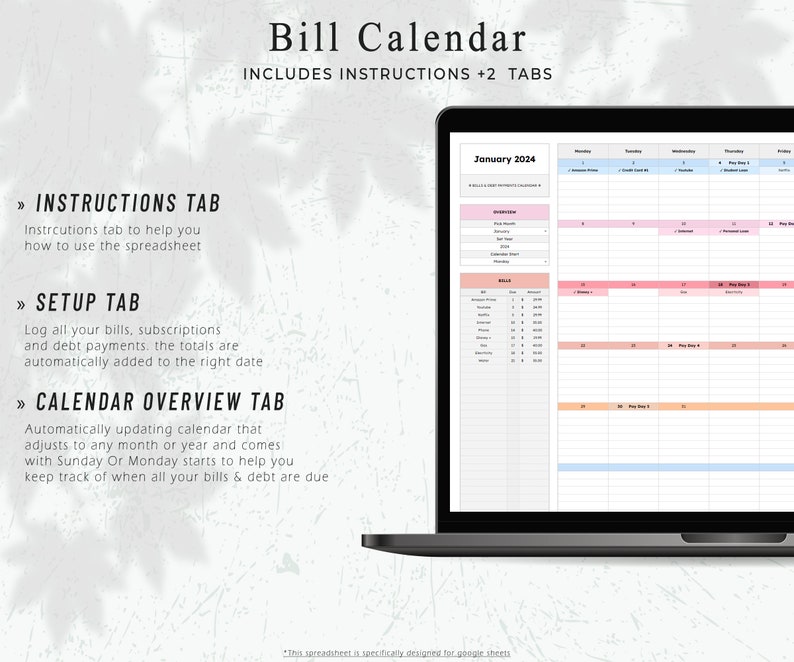 Bill Tracker Spreadsheet, Google Sheets Bill Calendar, Monthly Bill Planner, Bill Payment Dashboard, Personal Finance, Financial Planner image 2