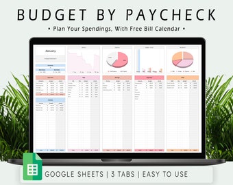 Budget By Paycheck Spreadsheet, Template For Google Sheets, Personal Finance, Bill Tracker, Paycheck Budget, Weekly Budget, Budget Planner