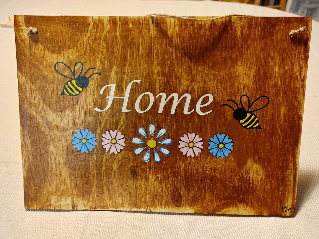 Charming Hand-painted Bee Home Sign Wooden Decor Perfect for Nature ...