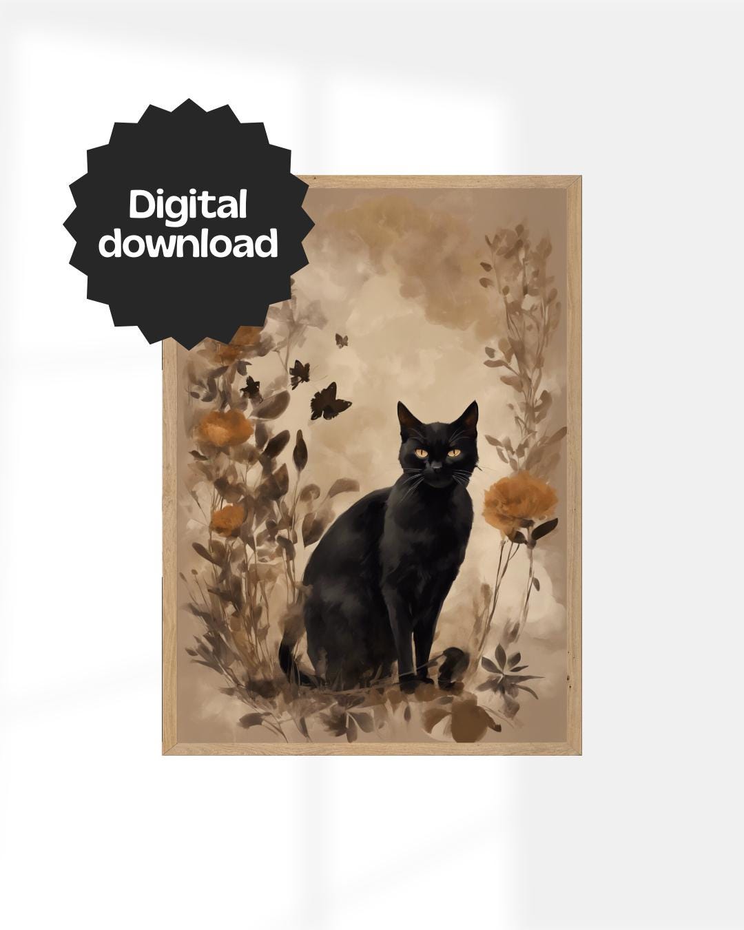 Black Cat Wall Art Print – Digital Download PDF – Gothic Halloween ...