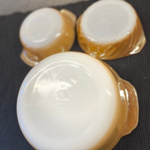 Vintage FireKing peach lusterware bakeware, variety