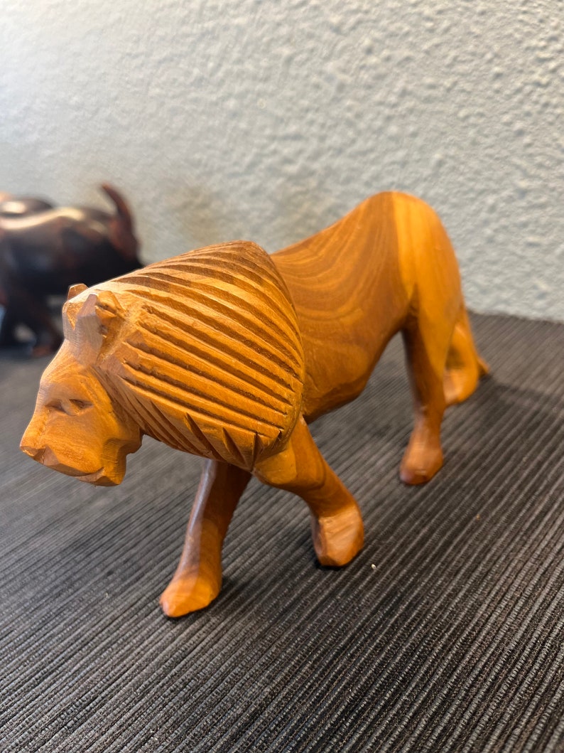 Carved Wooden Safari Animals Water Buffalo, Wild Pig, Lion, Rhinoceros ...