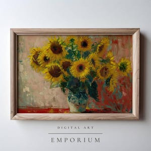 Impressionism Sunflower Bouquet Oil Painting / Impressionism Digital Art / Farmhouse Decor / Cottage Wall Art / Printable Digital Download