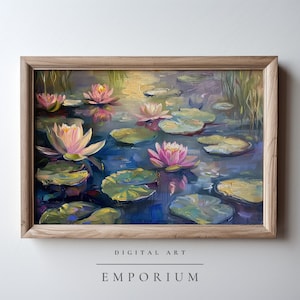 Vintage Water Lilies Oil Painting /Water Lilies Digital Print /Farmhouse Decor Printable /Cottage Decor Wall Art /Printable Digital Download