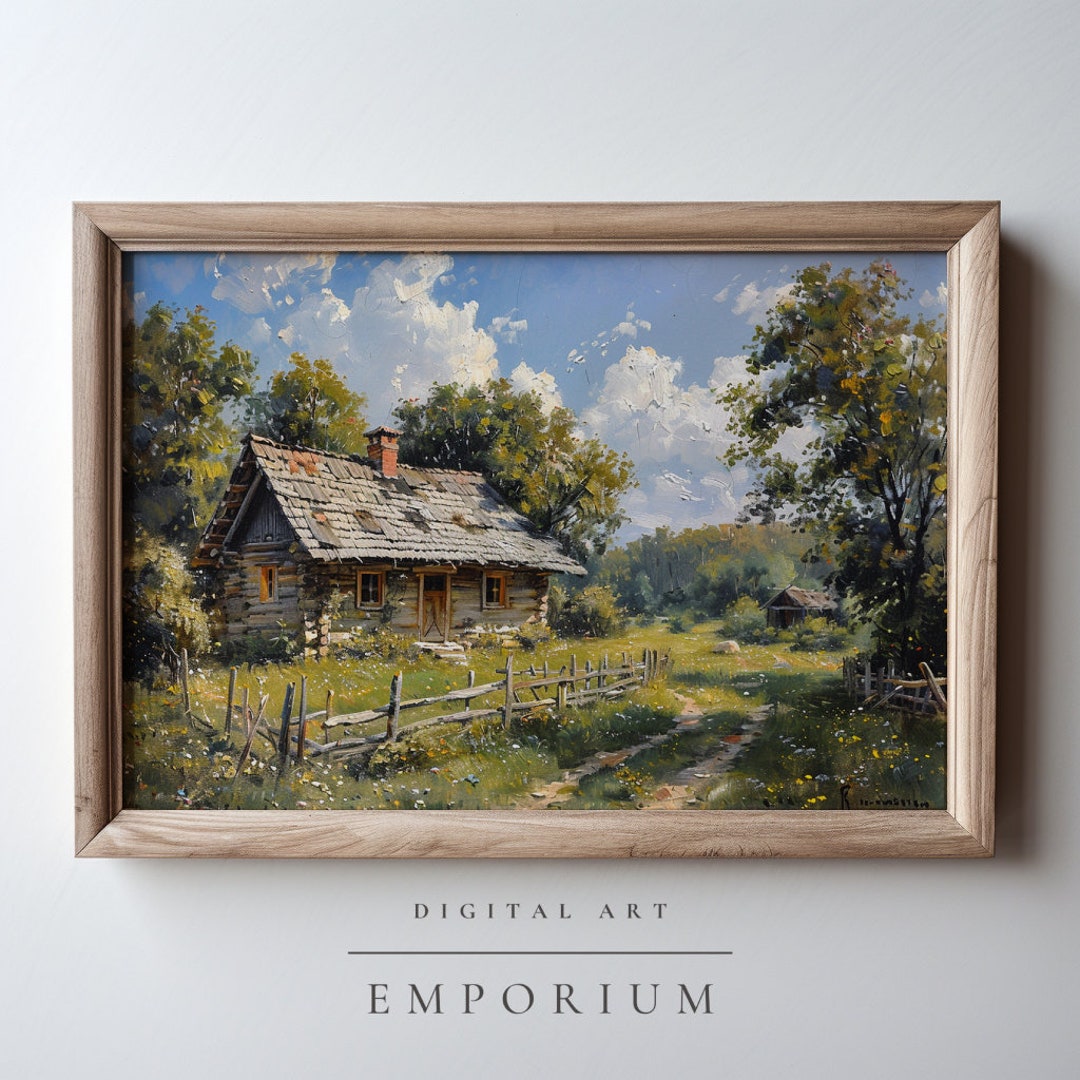 Vintage Rustic Hut Oil Painting / Country House / Farmhouse Landscape ...