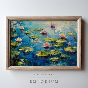 Vintage Water Lilies Oil Painting /Water Lilies Digital Print /Farmhouse Decor Printable /Cottage Decor Wall Art /Printable Digital Download