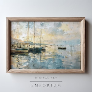 Vintage Marina Oil Painting / Sea painting / Farmhouse Decor Printable / Cottage Decor Countryside Wall Art / Printable Digital Download