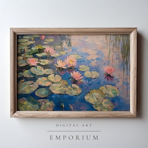 Vintage Water Lilies Oil Painting /Water Lilies Digital Print /Farmhouse Decor Printable /Cottage Decor Wall Art /Printable Digital Download
