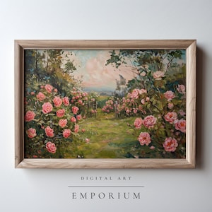 Vintage Rose Garden Oil Painting / Floral Rustic Digital Print/ Farmhouse Decor Printable/ Cottage Decor Wall Art/Printable Digital Download