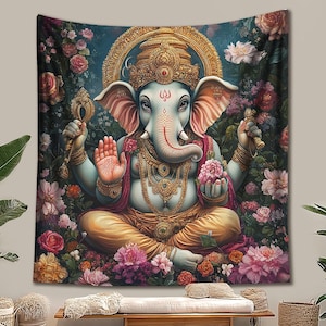 Lord Ganesha Tapestry Wall Hanging, Elephant Tapestry Home Decor, Hindu Lord Ganesh Art Wall Decoration