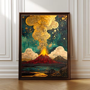 Volcano Canvas Wall Art, Fiery Volcano Painting Home Decor, Volcano Canvas, Volcano Lover Gift