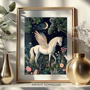 White Pegasus Wall Art PRINTABLE, Mythological Animals Art Decor, Winged Horse Fantasy Art INSTANT DOWNLOAD, Pegasus Poster