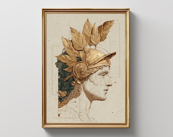 Athena Poster Wall Art, Greek Goddess Athena Portrait, Wisdom Goddess Painting, Mythology Art Print, Classical Greek Decor