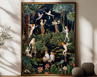 Stampa di una ninfa della foresta, poster di mitologia greca, arte di fate del bosco, opera d'arte pagana, decorazione dark folkloristica Whimsigoth