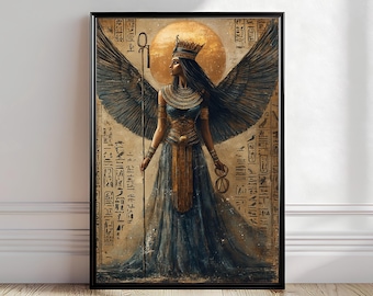 Stampa artistica egizia della dea Iside, decorazione murale dell'antico Egitto, poster della sacra e divina Iside, opera d'arte della dea mitologica