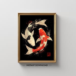 Koi Fish Printable Wall Art – Japanese Koi Fish Digital Poster, Feng Shui Art Print, Tranquil Zen Decor for Home or Office