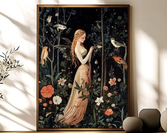 ヴィンテージの妖精アートプリント、魅惑的な妖精の絵画ポスター、美しいフェアリーコアの壁装飾
