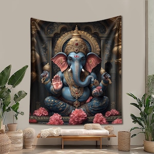 Ganesh Tapestry Wall Hanging – Hindu God Ganesha Wall Art – Indian Deity Tapestry for Meditation & Yoga Room – Spiritual Boho Home Decor