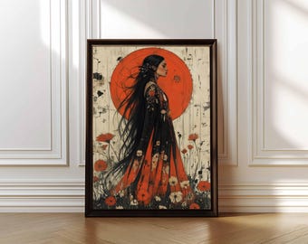 Changing Woman Canvas Wall Art, Navajo Mythology American Goddess Painting, Divine Feminine Native Woman Home Decor